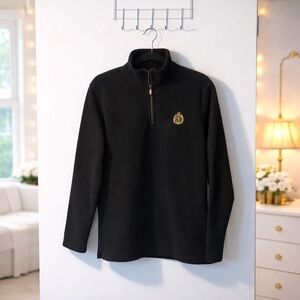 ✨ Lauren Ralph Lauren Black Quarter Zip Pullover w Crest Logo Preppy Size M